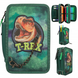 Dino World 3 Fach Federtasche Mit Kette Grün