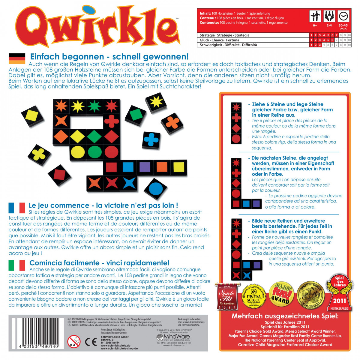 Schmidt Spiele Qwirkle   Spiel des Jahres 2011