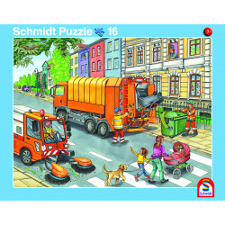 2er Set Rahmenpuzzles Fahrt mit dem Müllauto 16 Teile Achtung, Baustelle! 24 Tei