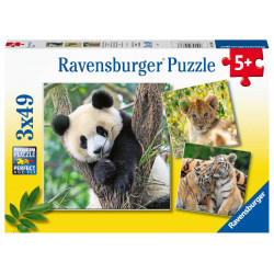 Ravensburger Kinderpuzzle   05666 Panda, Tiger und Löwe   3x49 Teile Puzzle für Kinder ab 5 Jahren