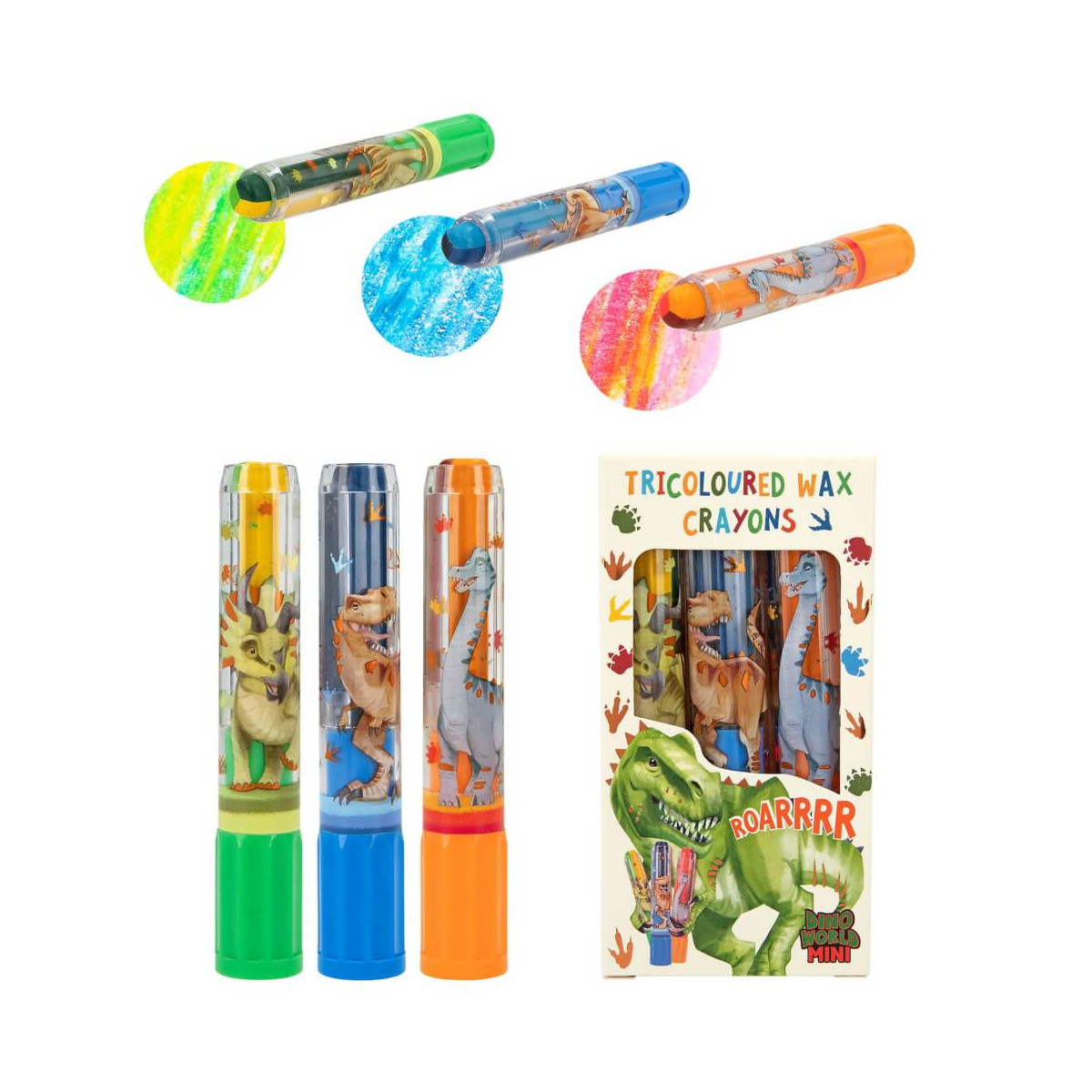 Dino World Mini Dino Tricolor Wachsmaler Set