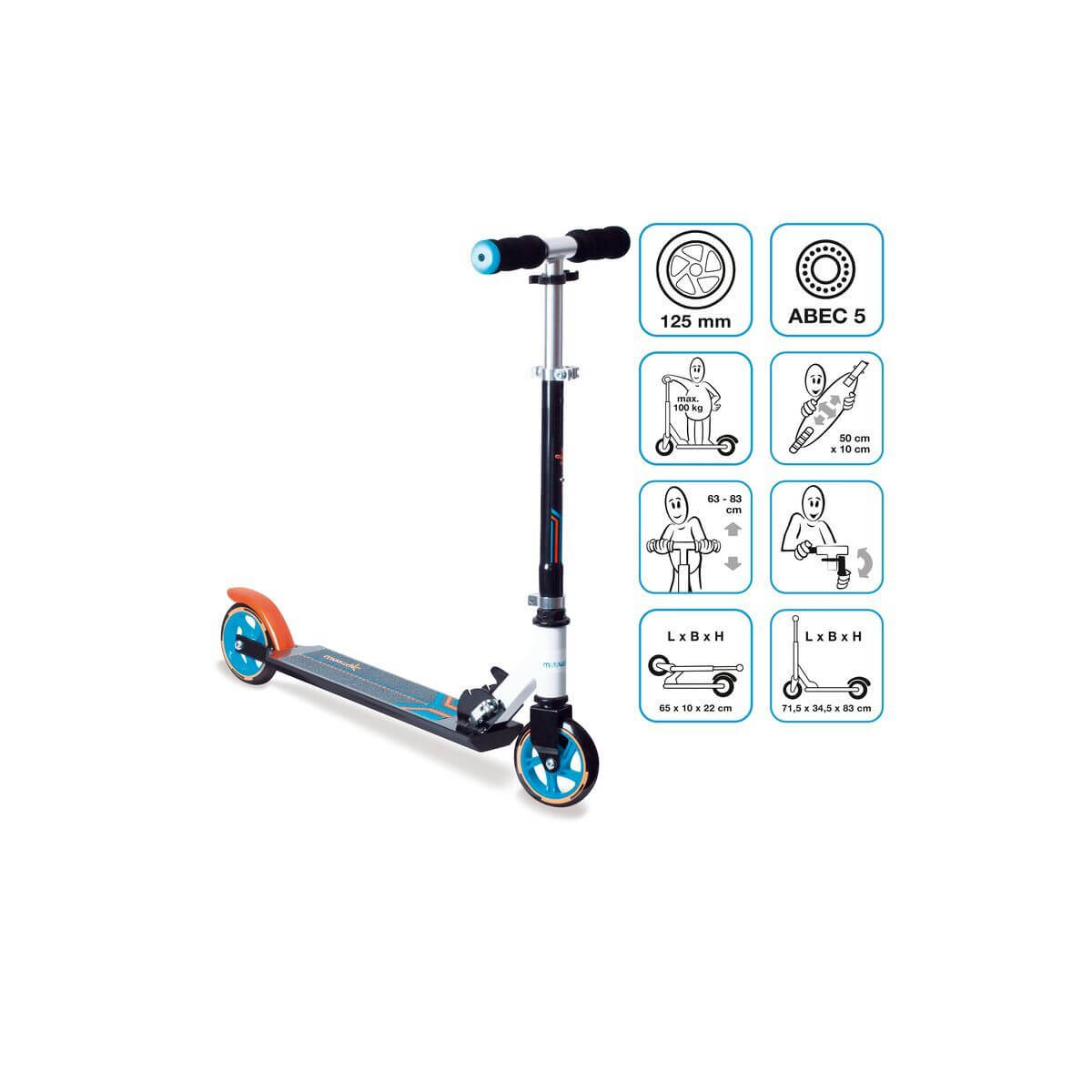muuwmi Aluminium Scooter 125 mm schwarz orange weiß