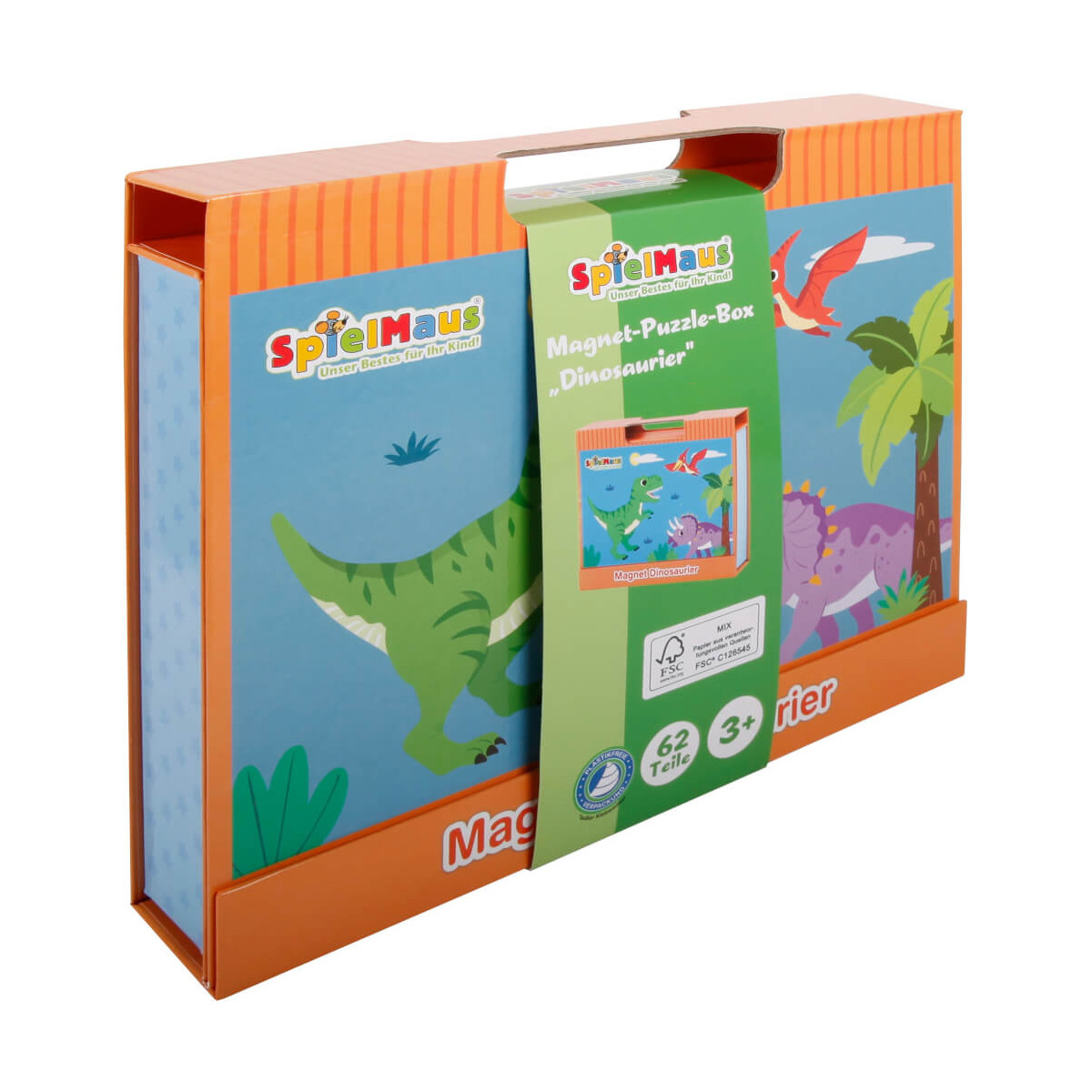 Spielmaus Holz Magnet Puzzle Box ''Dinosaurier'',  61 Teile