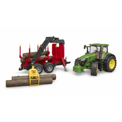 John Deere 7R 350 mit Rückeanhänger und 4 Baumstämmen