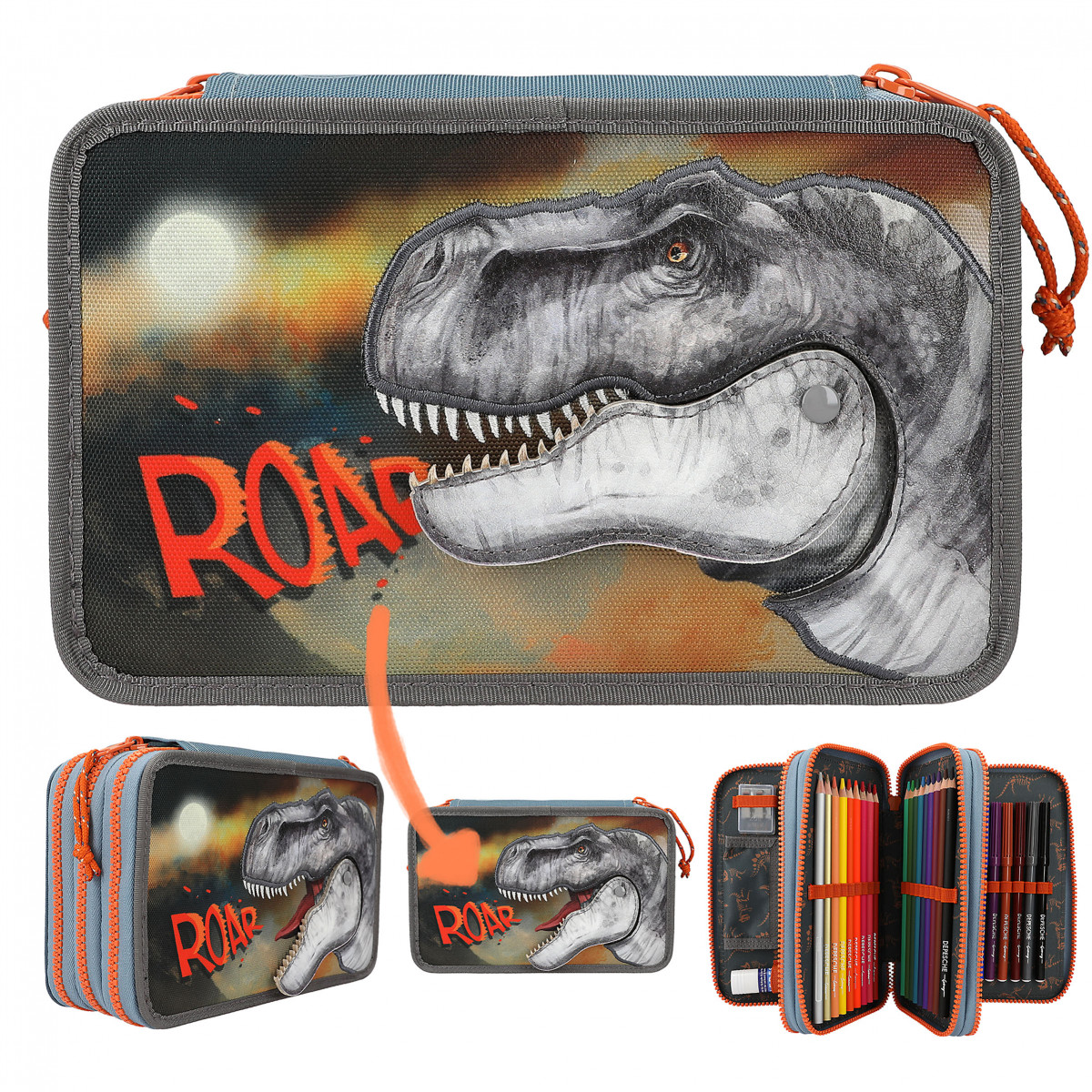 Dino World 3 Fach Federtasche Dino World 3 Fach Federtasche