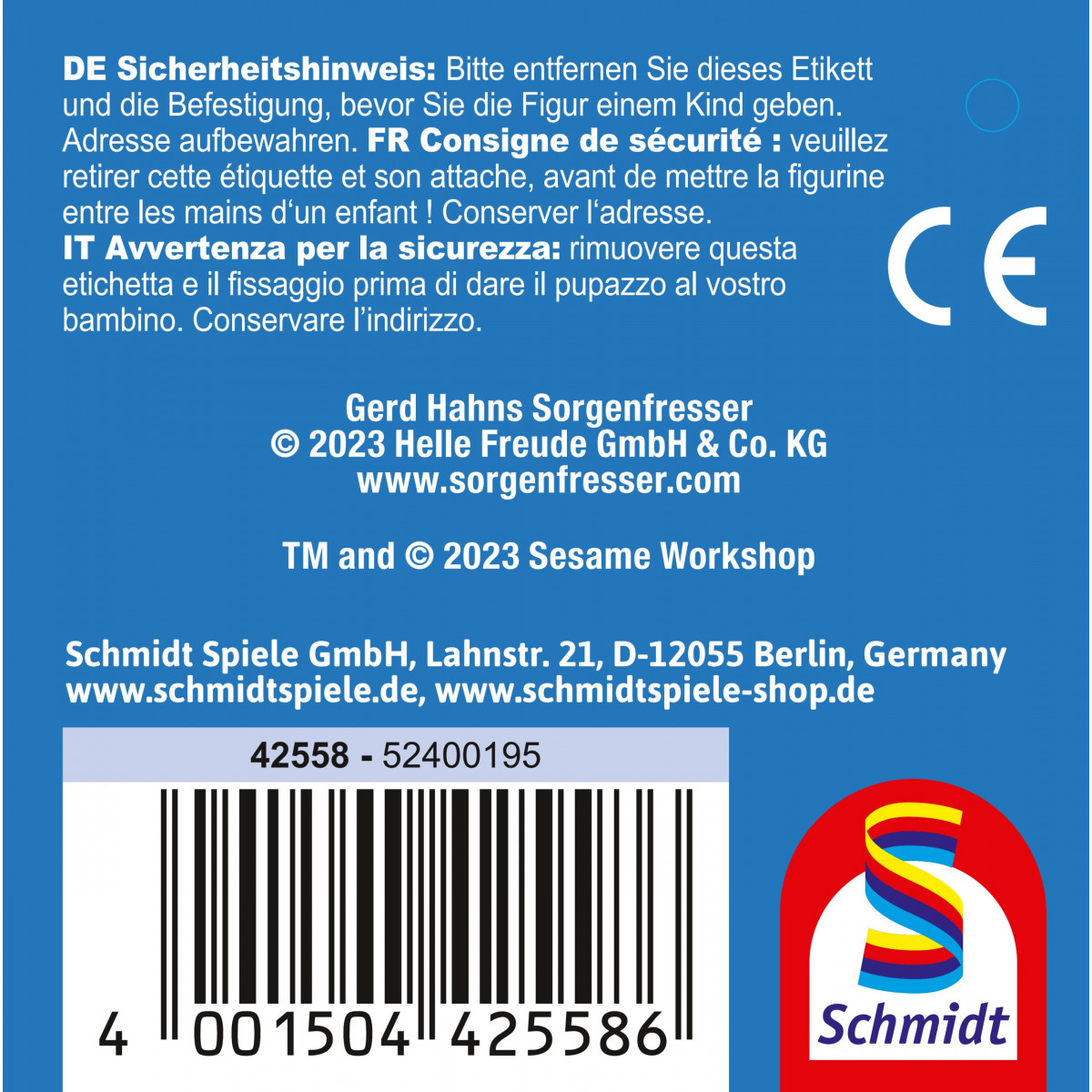 Sorgenfresser Sesamstraße Oskar aus der Tonne, 29 cm
