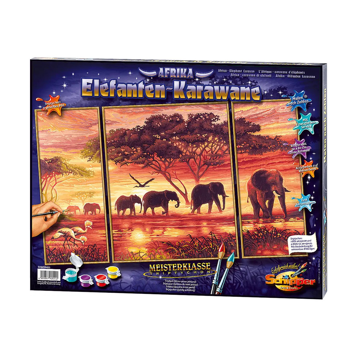 Malen nach Zahlen   Elefanten Karawane (Triptychon)
