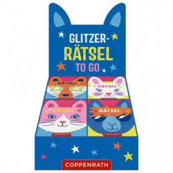 Glitzer Rätsel to go   Katze Hase Fuchs Lama   (4x8 Ex.im D.)