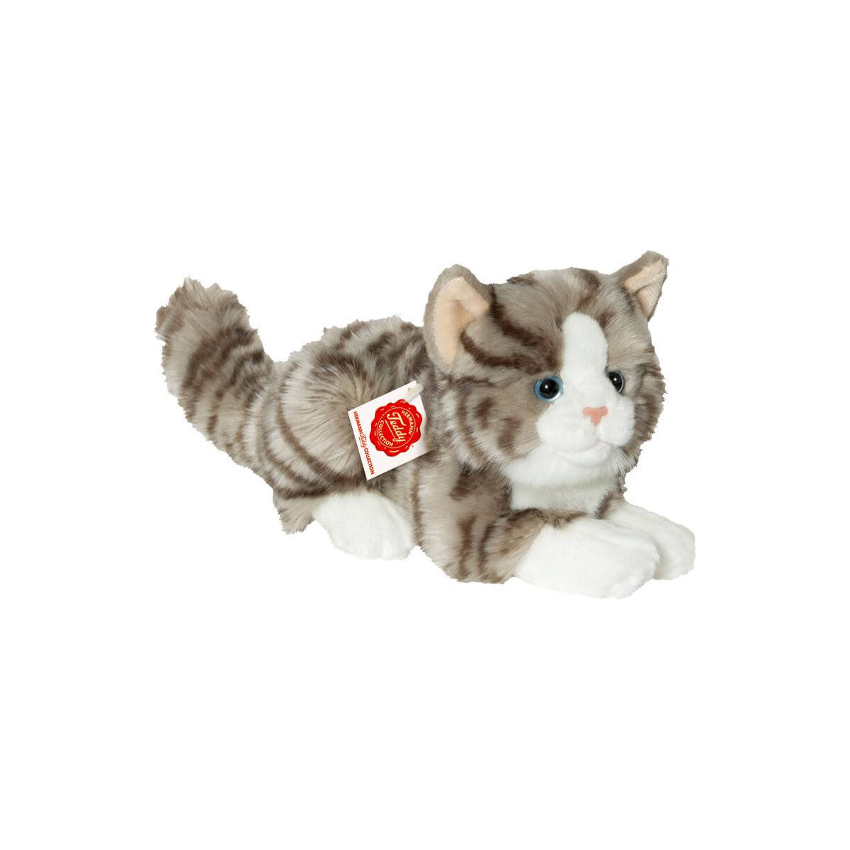 Teddy Hermann Katze liegend grau, ca. 20cm